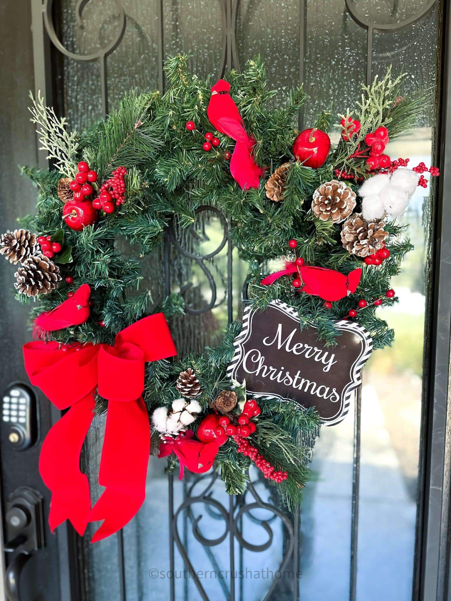 finished red bird wreath
