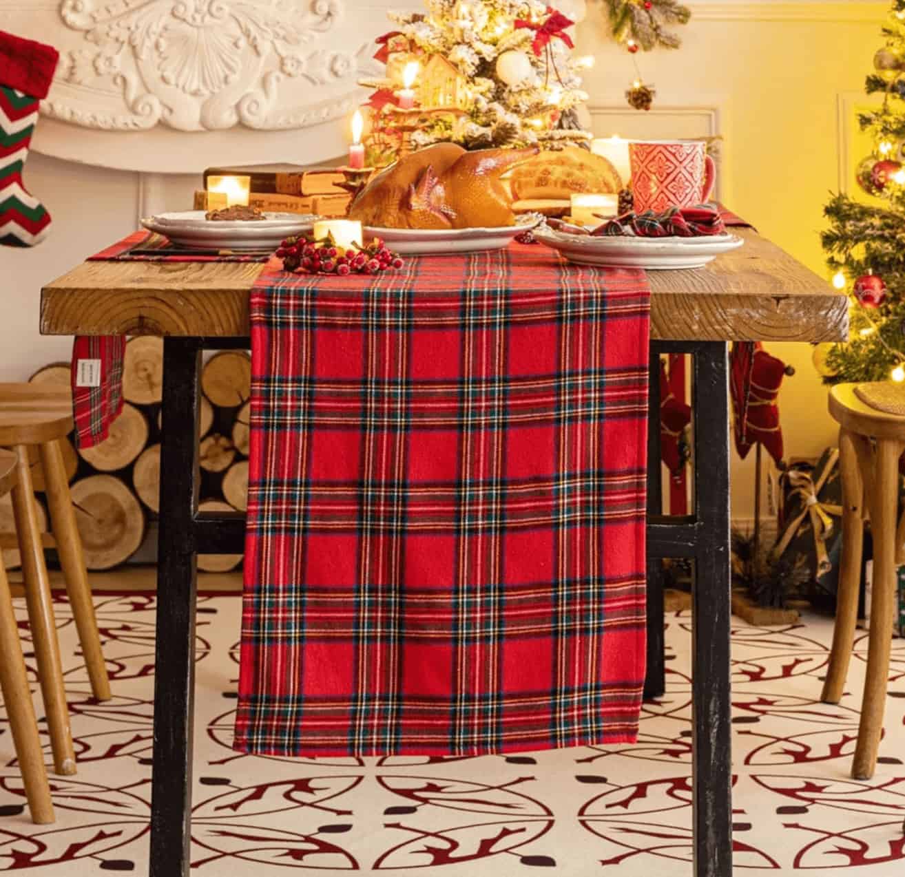 Christmas plaid table runner