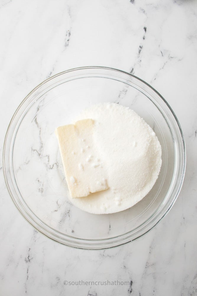 cream cheese butter and sugar in a bowl
