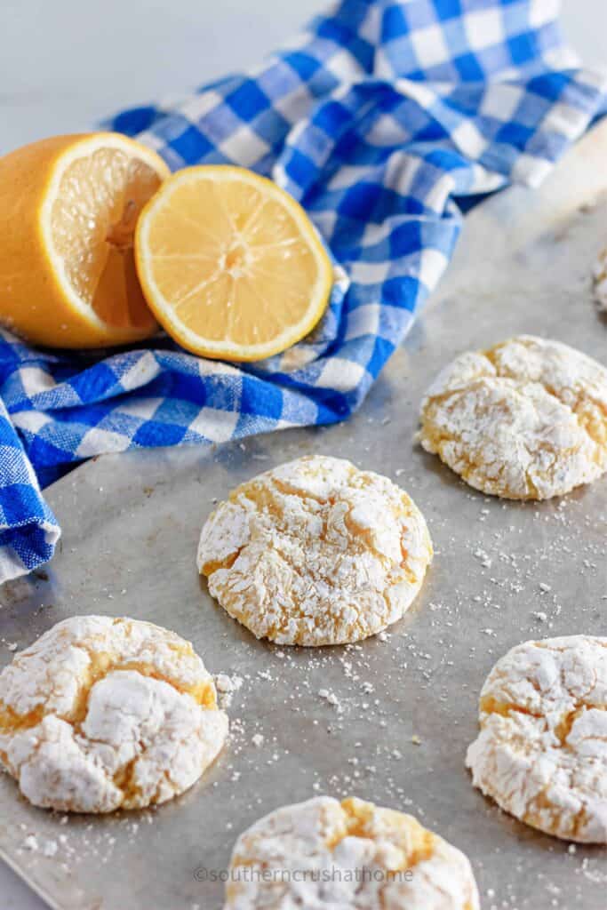lemon cool whip cookies on a baking sheet