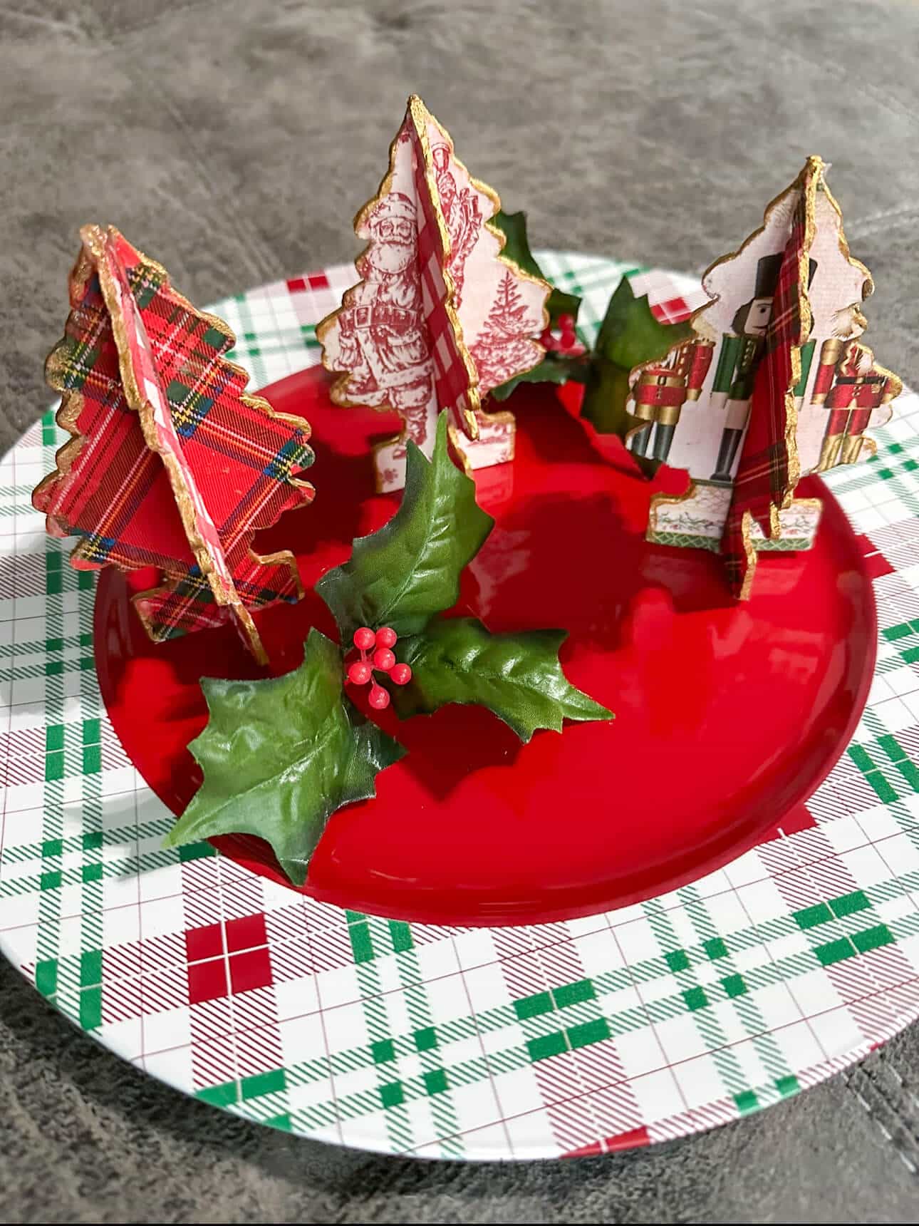 overhead view of dollar tree tabletop christmas trees