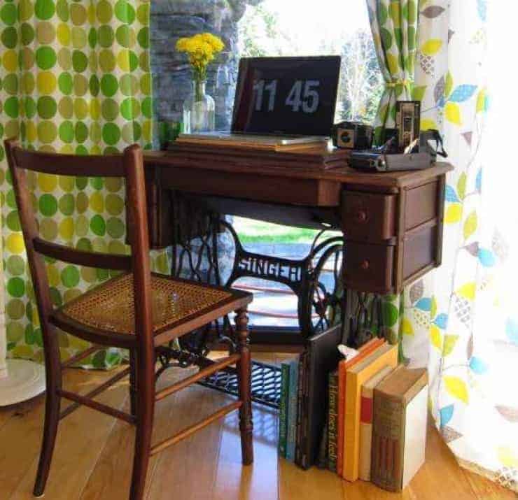 vintage sewing machine base as a desk