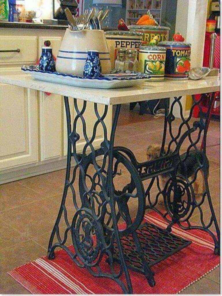 singer sewing machine table as kitchen island