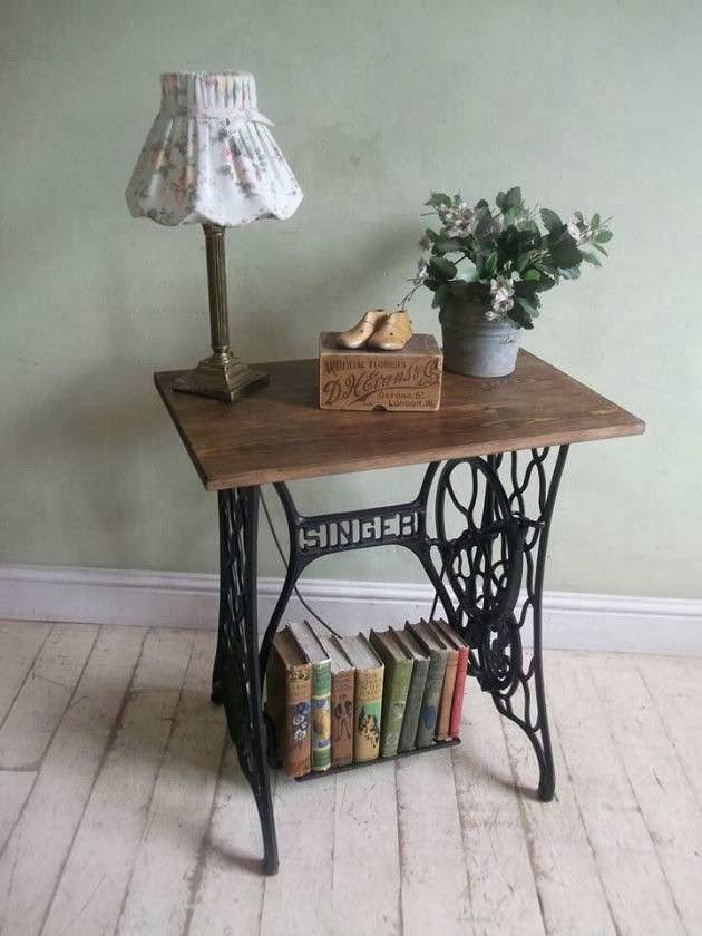 singer sewing machine base as a bookshelf