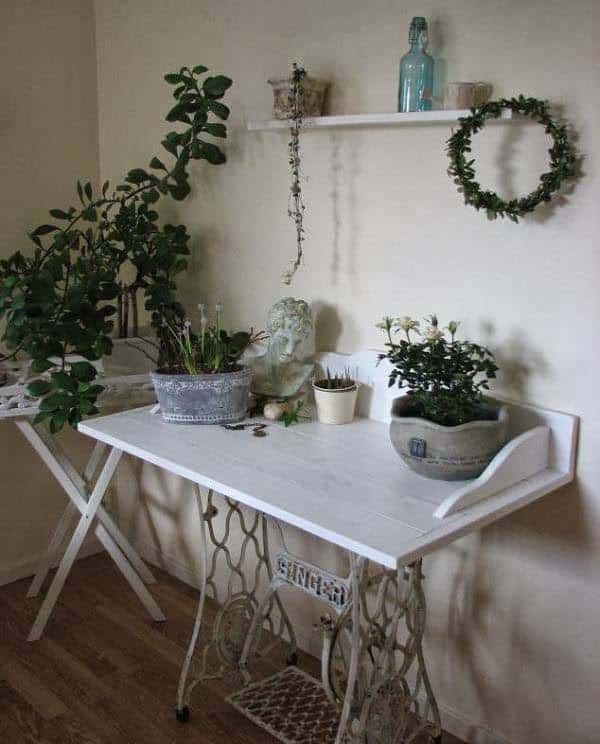 vintage sewing machine base as desk table