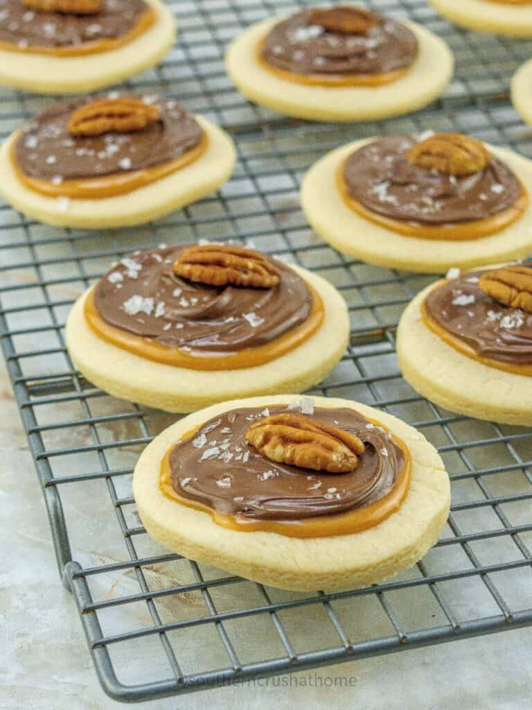 close up of turtle cookies