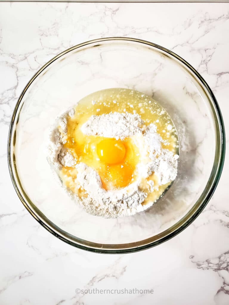 cake mix and eggs in bowl