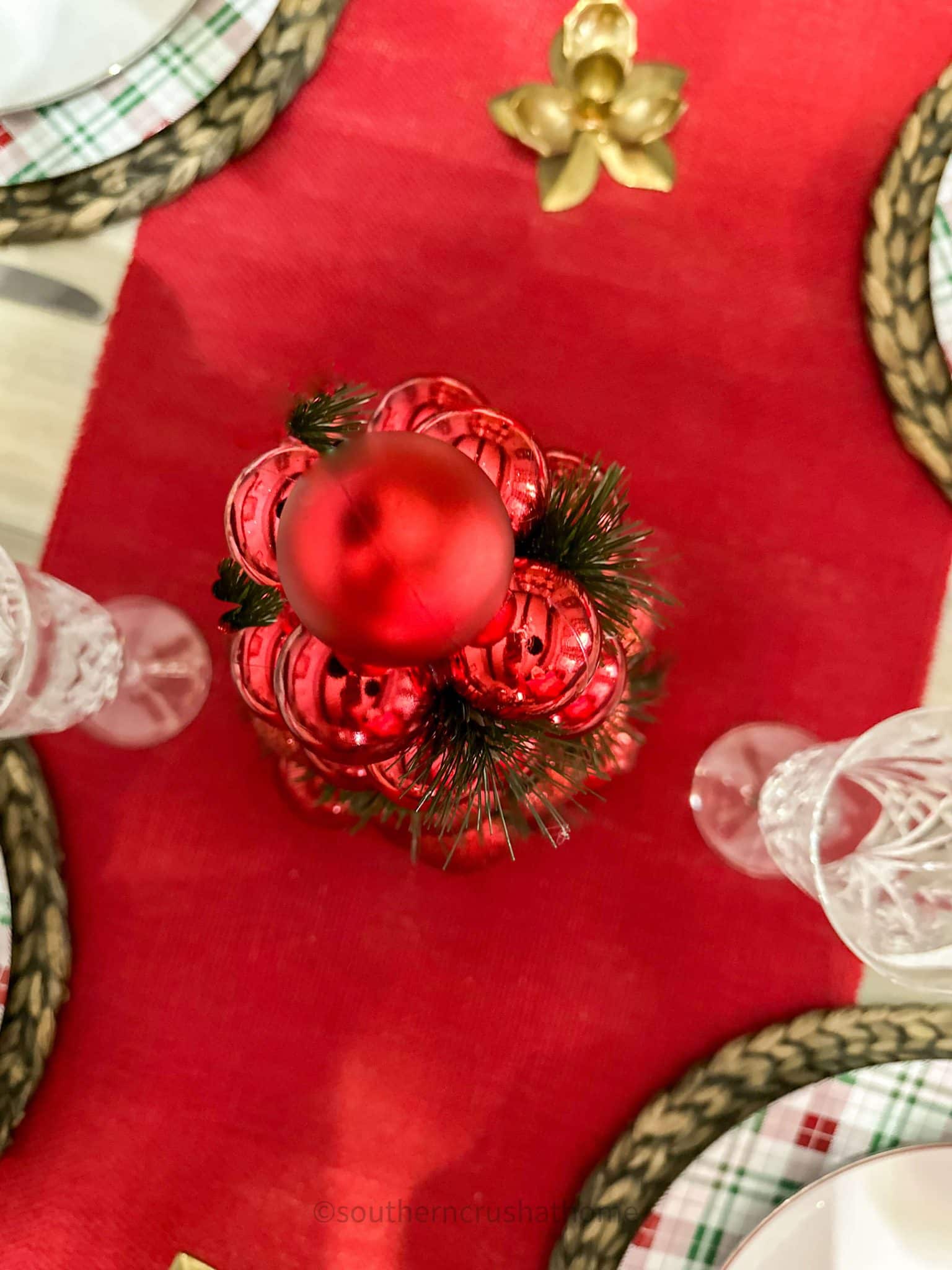 overhead view of Dollar Store Ornament Tree DIY