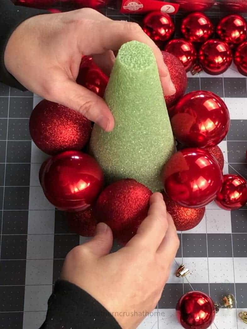 alternating ball ornaments on cone