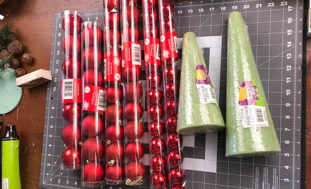 supplies for Ornament Tree DIY