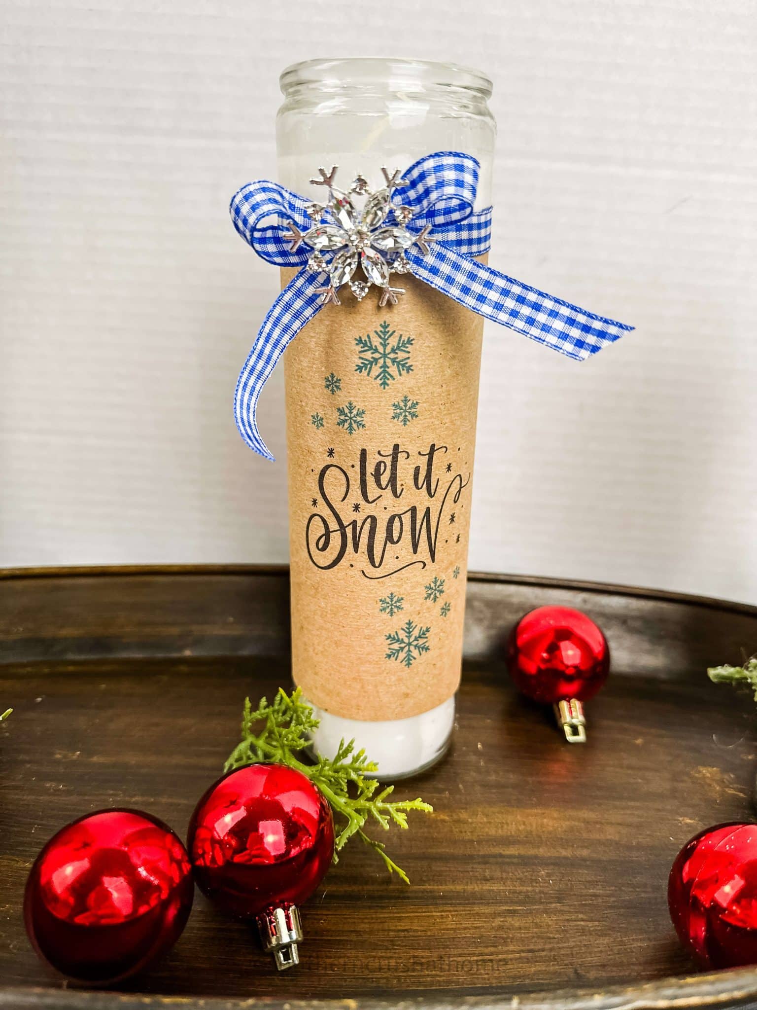 let it snow printable on dollar tree pillar candle