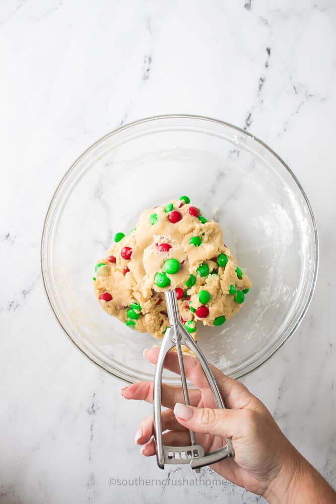 scoop of m&m cookie dough