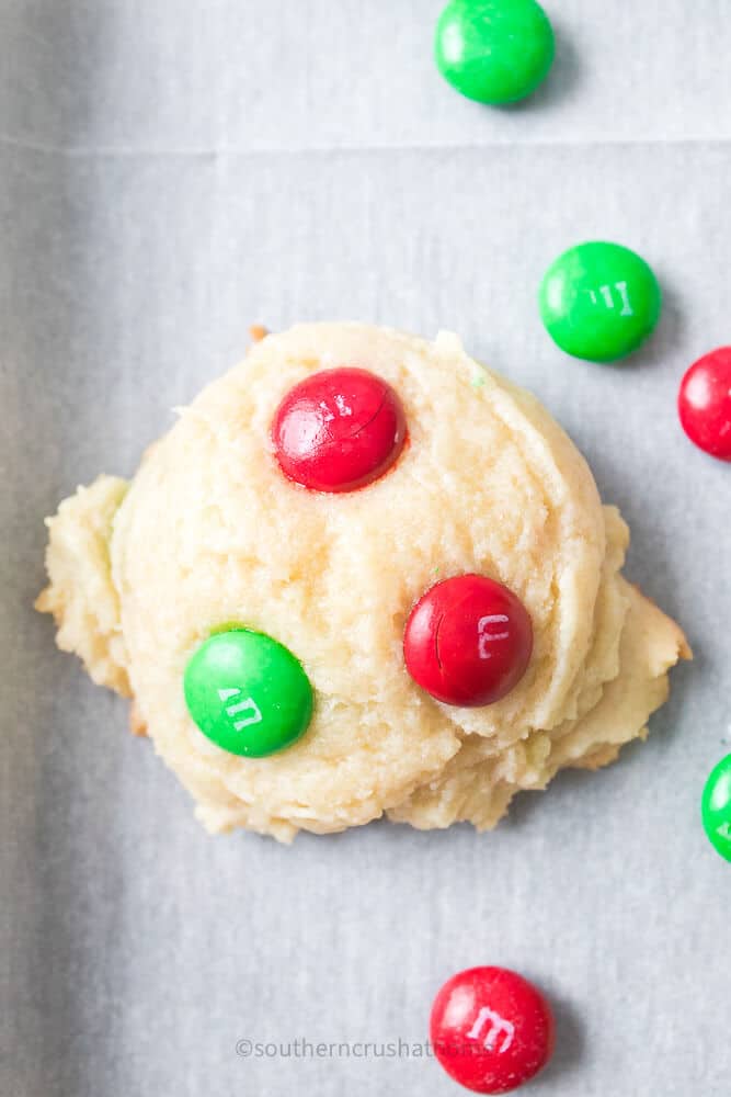 close up of single M&M Christmas Cookie
