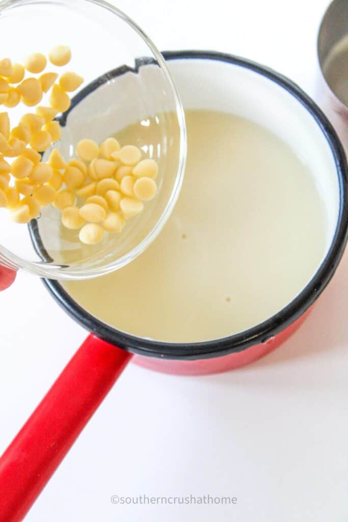 white chocolate chips into milk