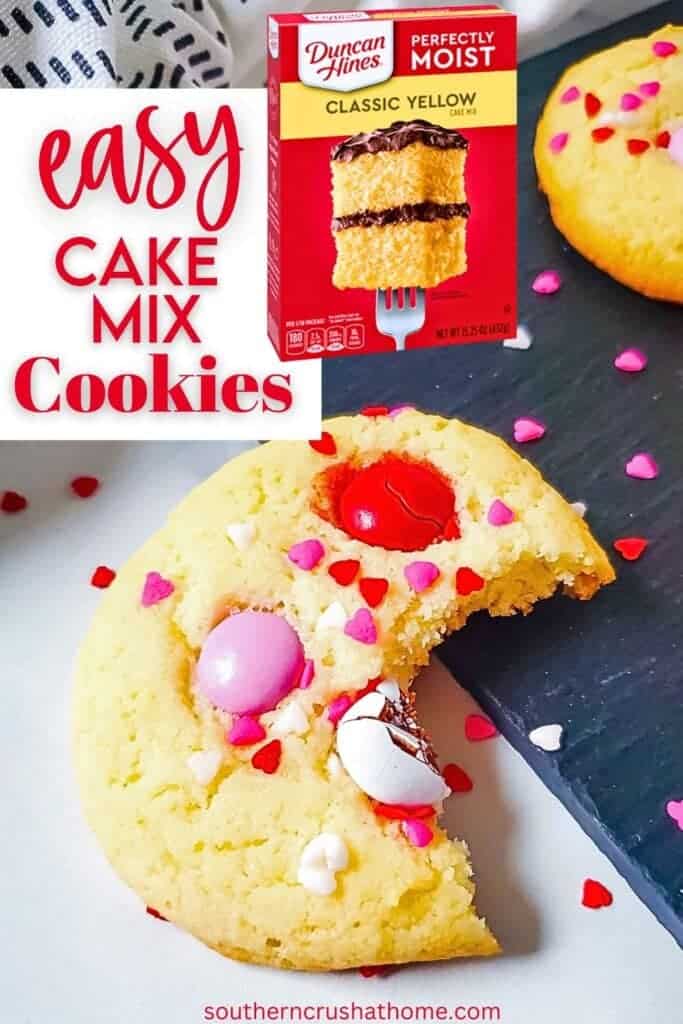 Easy Yellow Cake Mix Cookies with M&M’s for Valentines Day