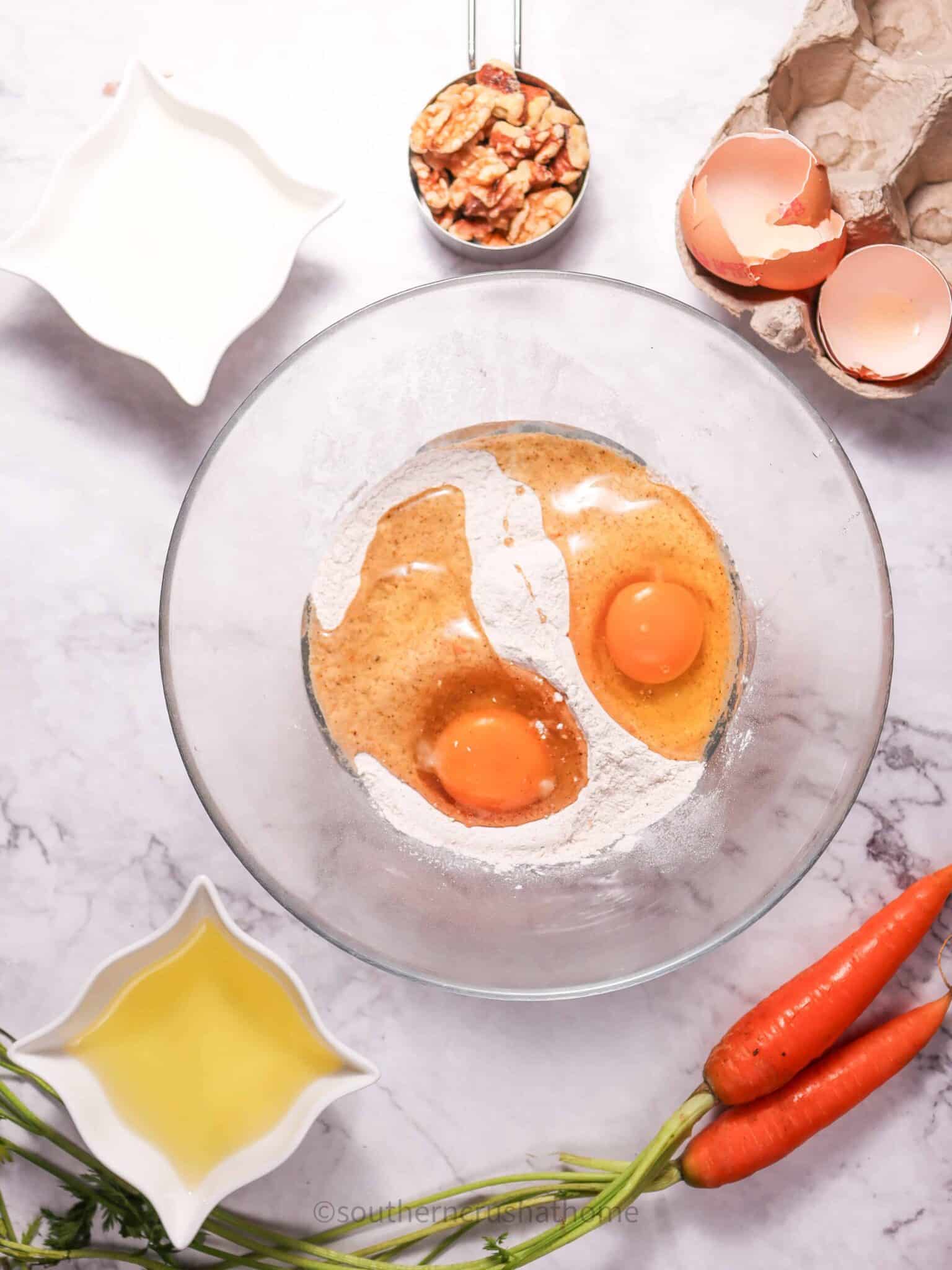 eggs and carrot cake mix