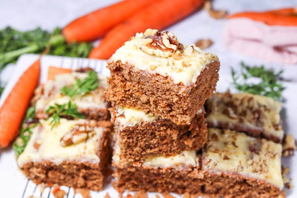 stacked slices of carrot cake