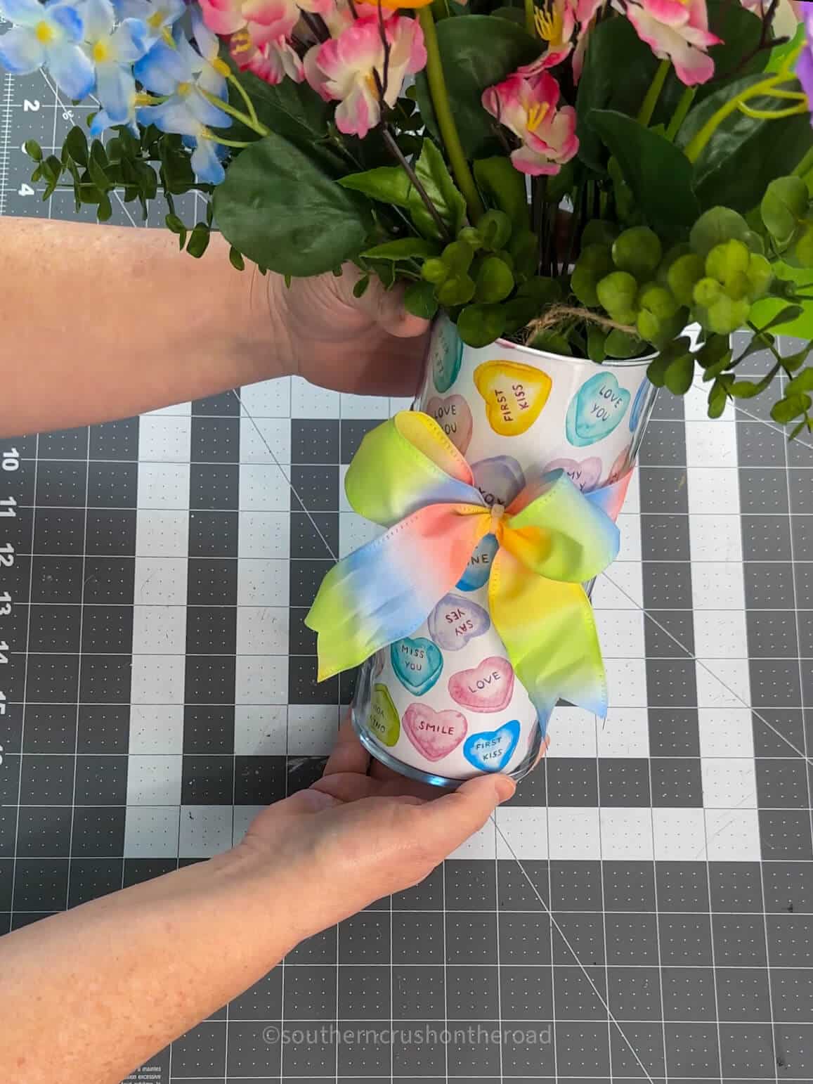 colorful ribbon bow on flower vase