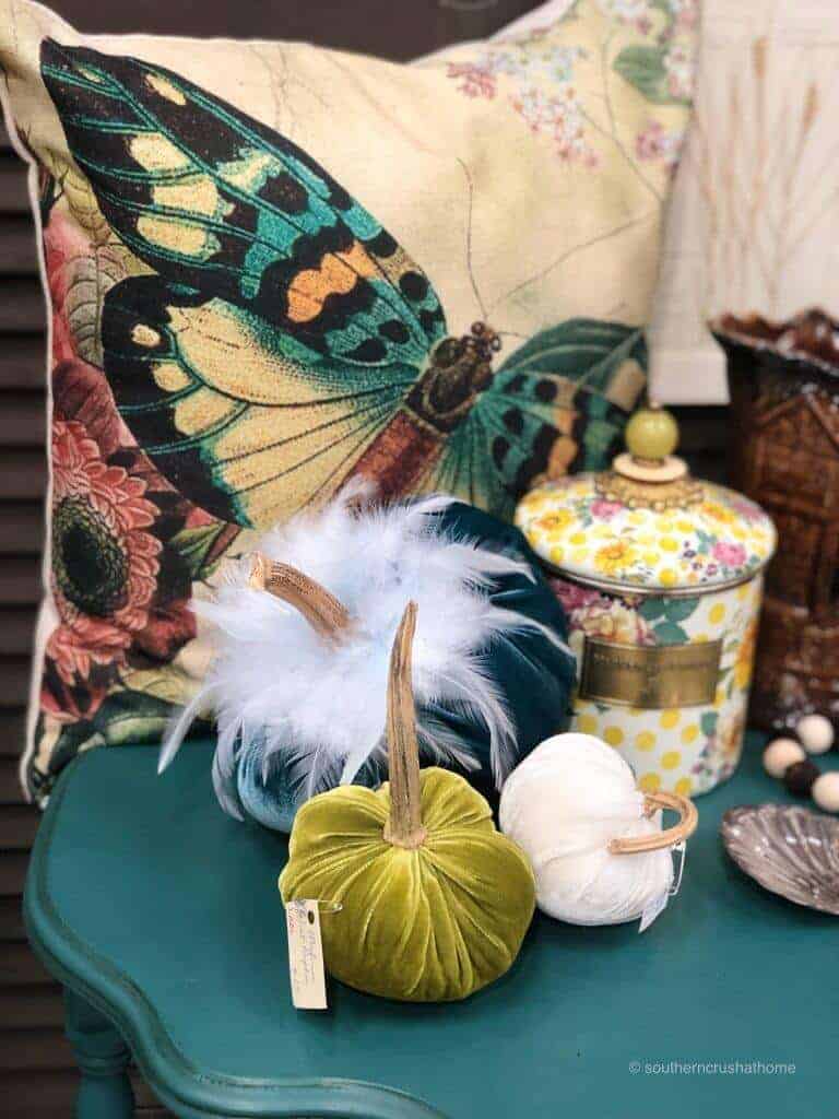 feather topped pumpkins