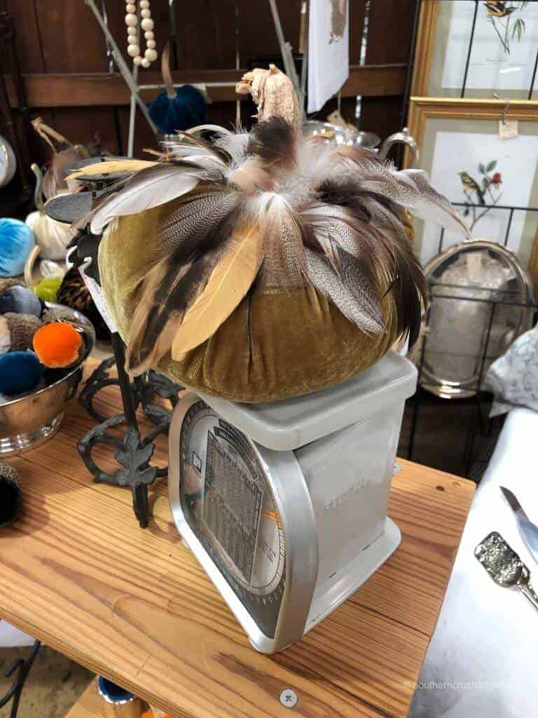 fancy pumpkin with feathers