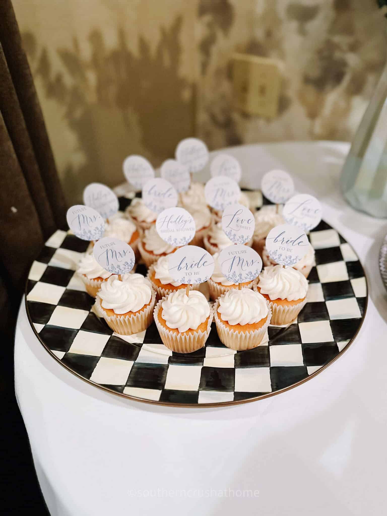Cupcake Toppers on cupcakes on a tray