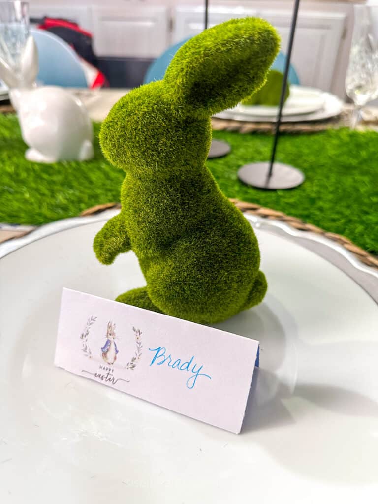 bunny with place card on plate