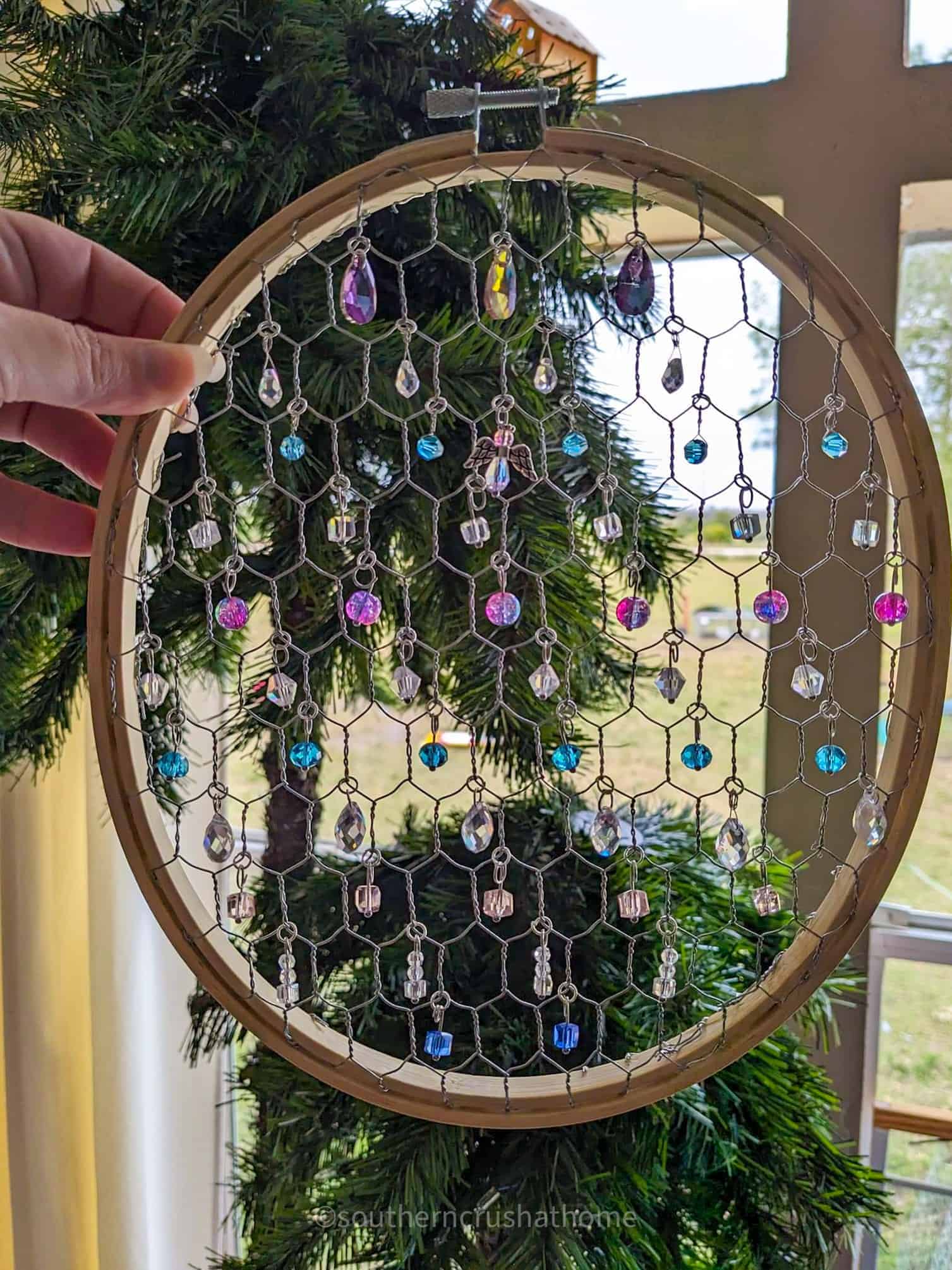 lavender sun catcher in embroidery hoop