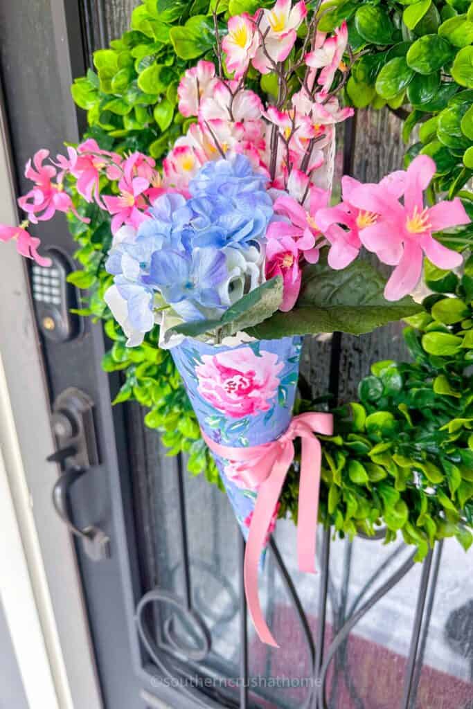 close up of may day basket on front door