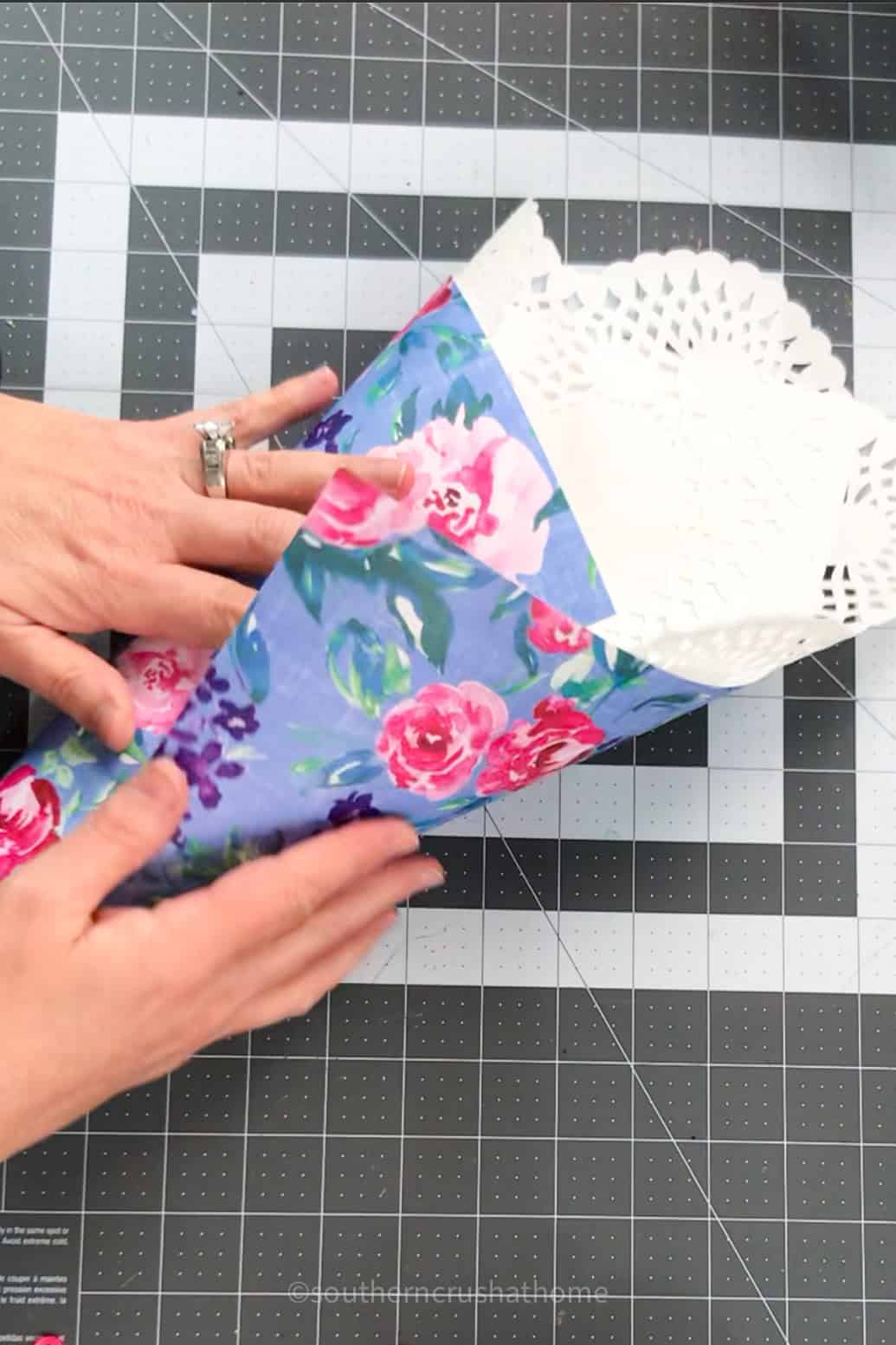 folding scrapbook paper into a cone shape