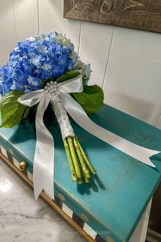 finished hydrangea wedding bouquet under $40