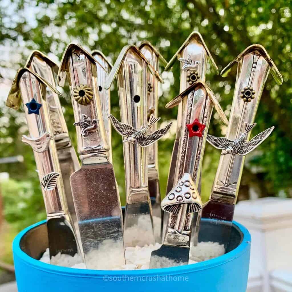antique flatware birdhouse garden markers