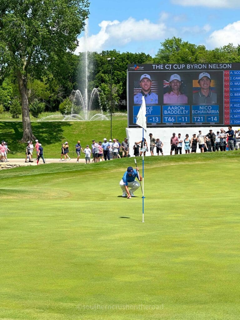 Adam Scott finishing the 18th hole at the 2024 Byron Nelson golf tournament
