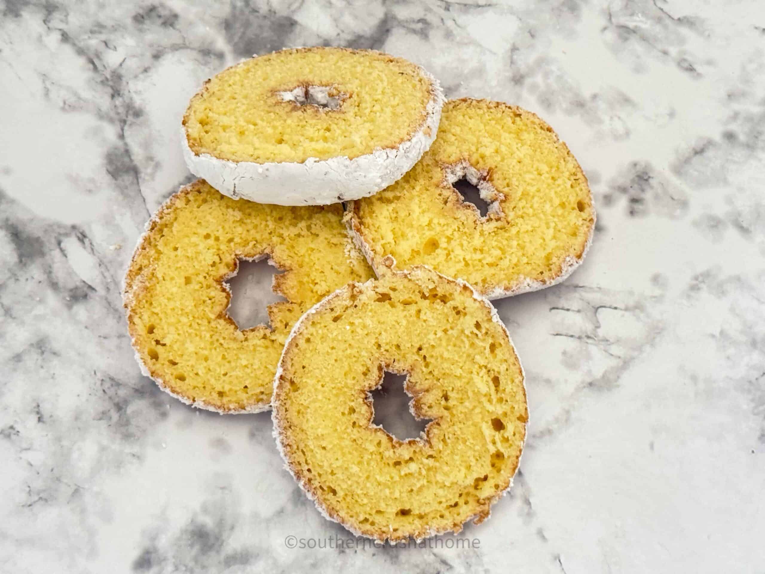 split powdered sugar donuts