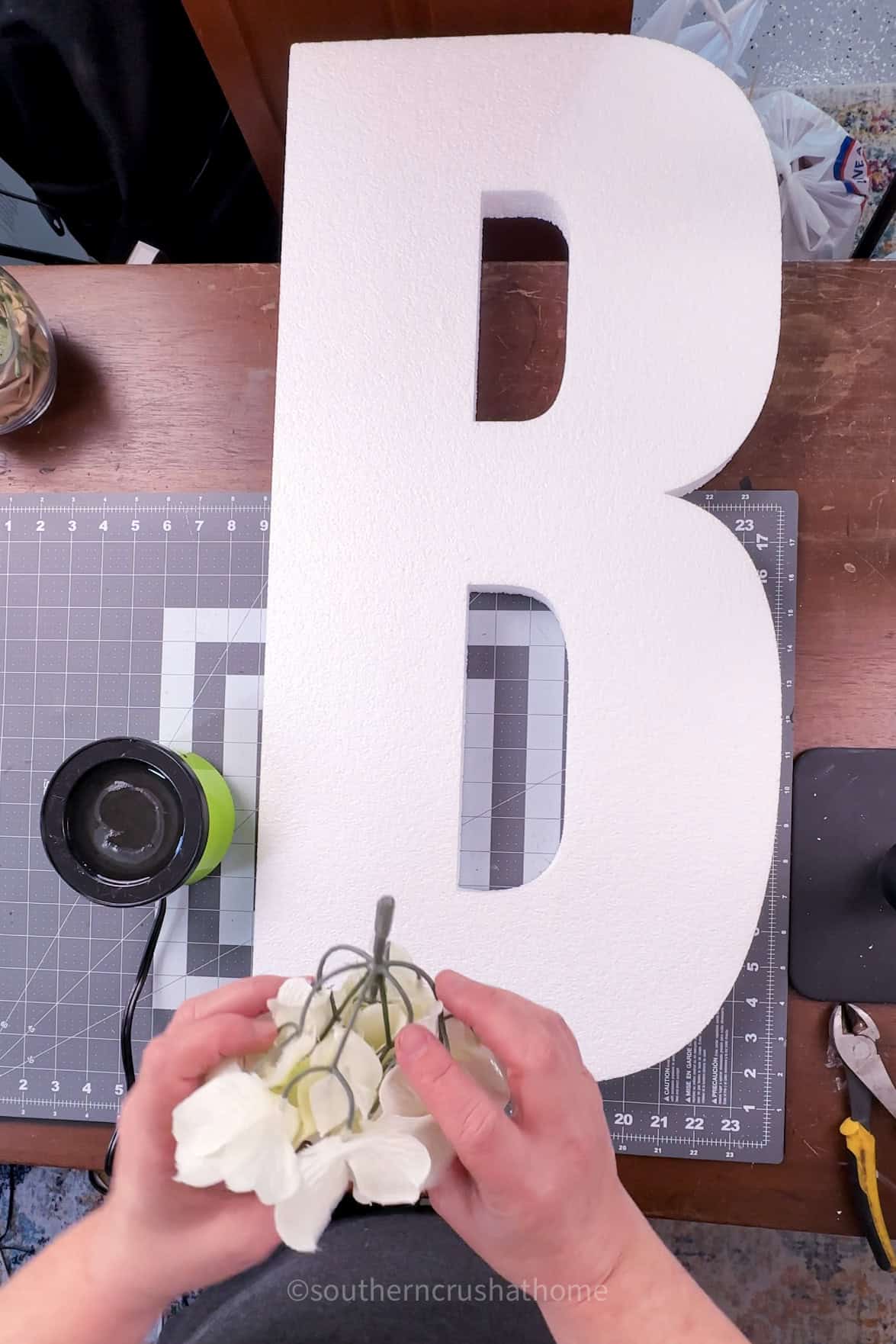 gluing florals to initial