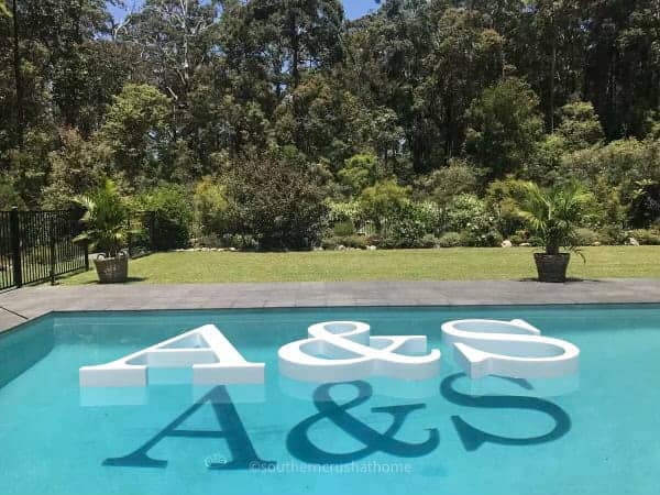 wedding decor for pool floating monogram