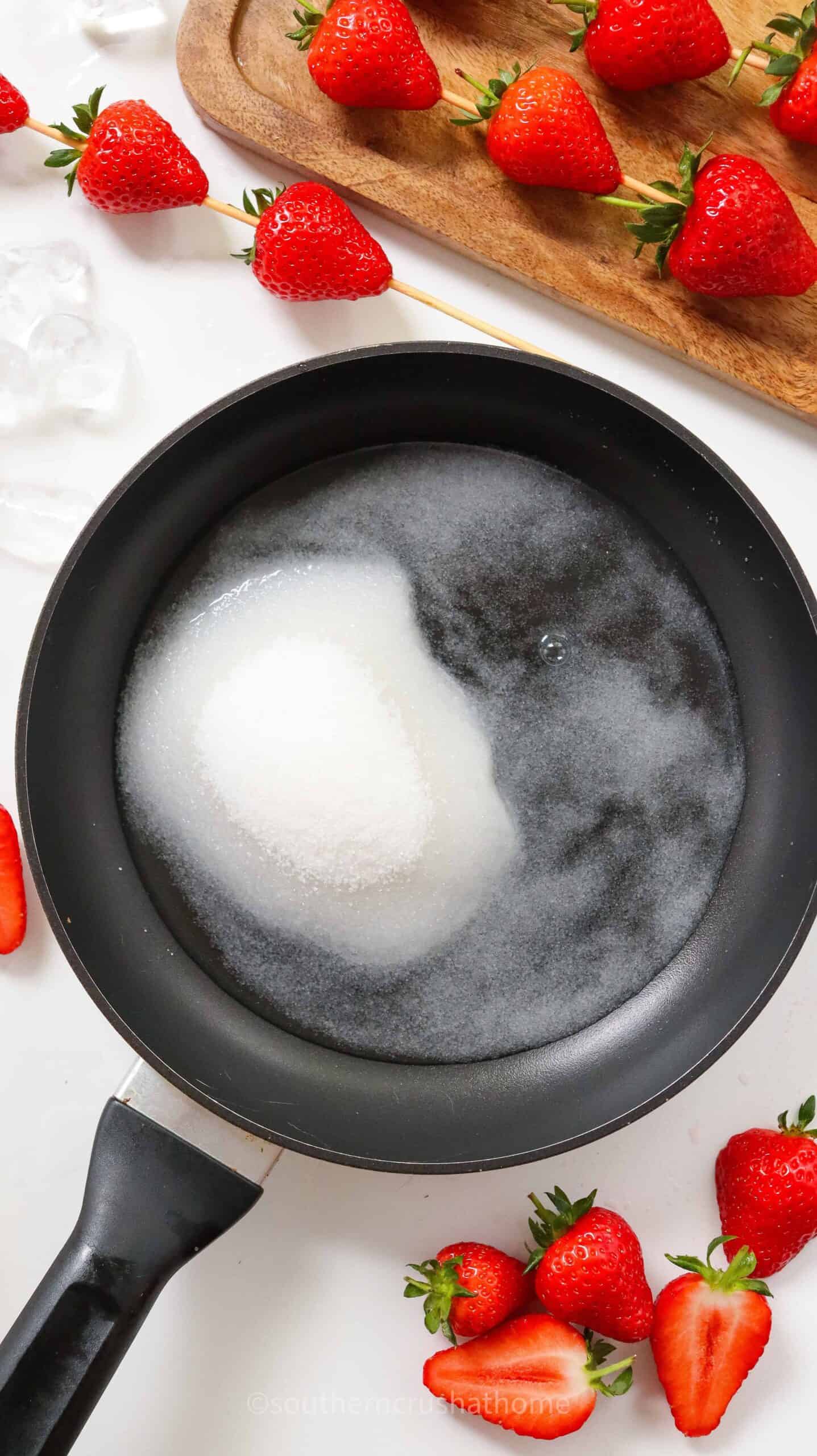 sugar and water in pan