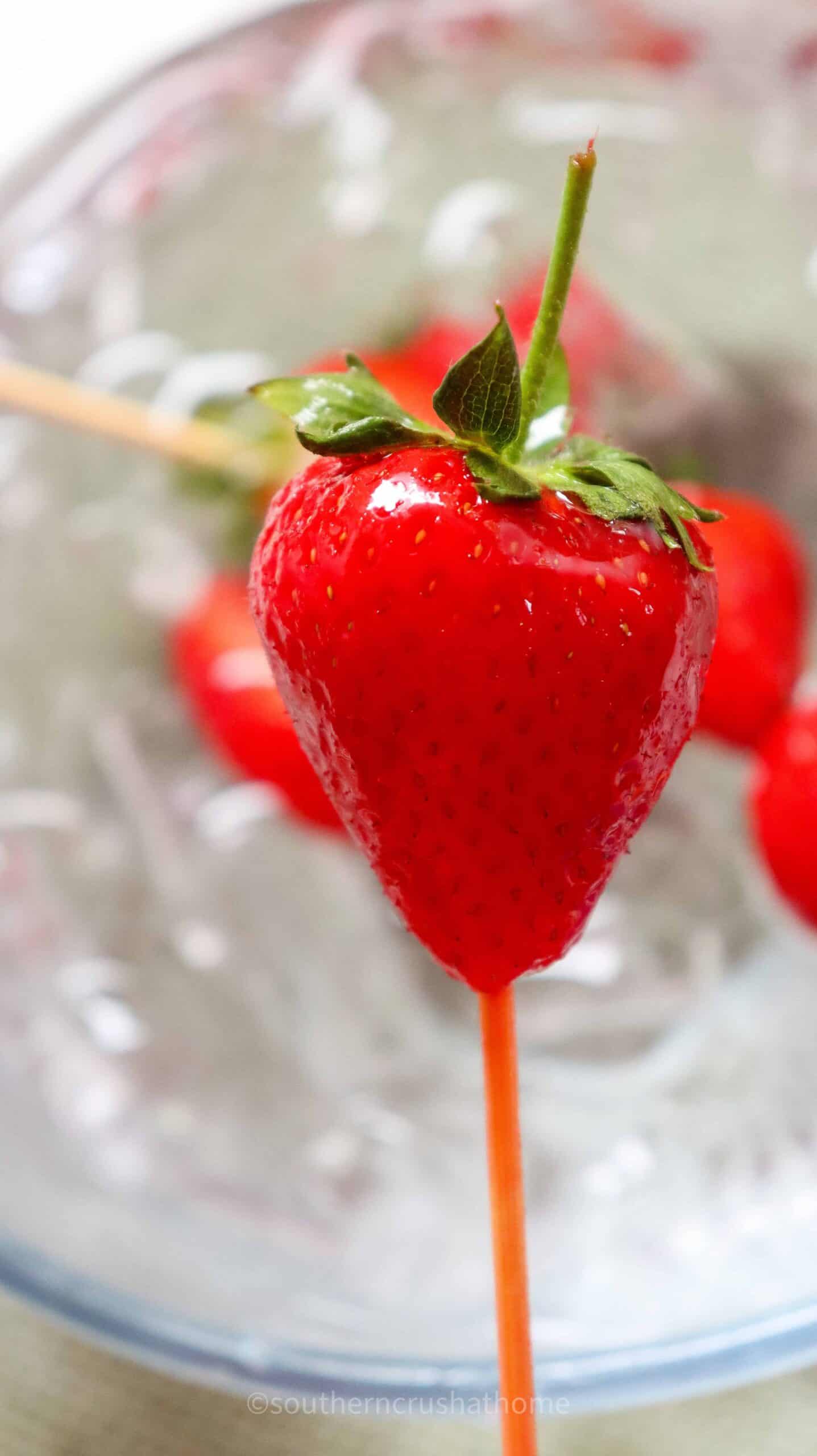 closeup of tanghulu strawberry