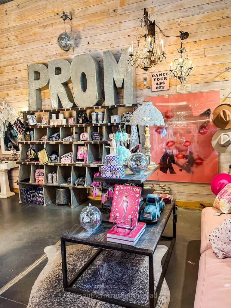 prom sign inside junk gypsy store
