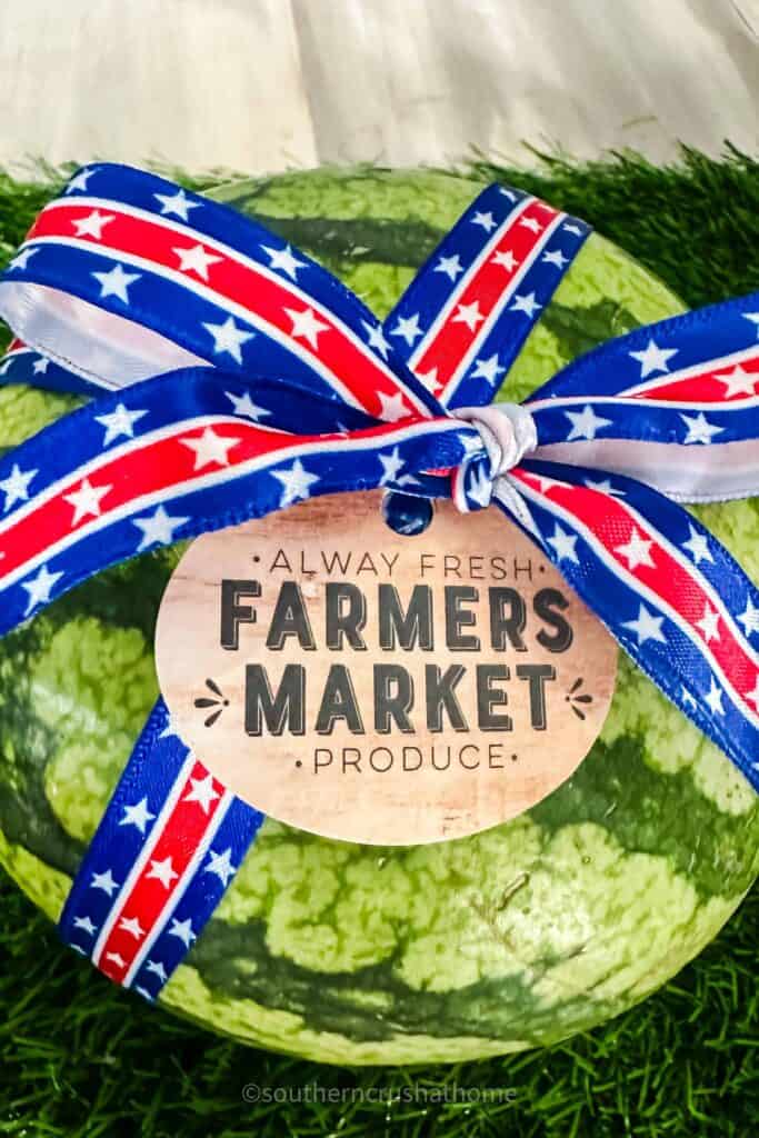 cute farmers market tag on mini watermelon