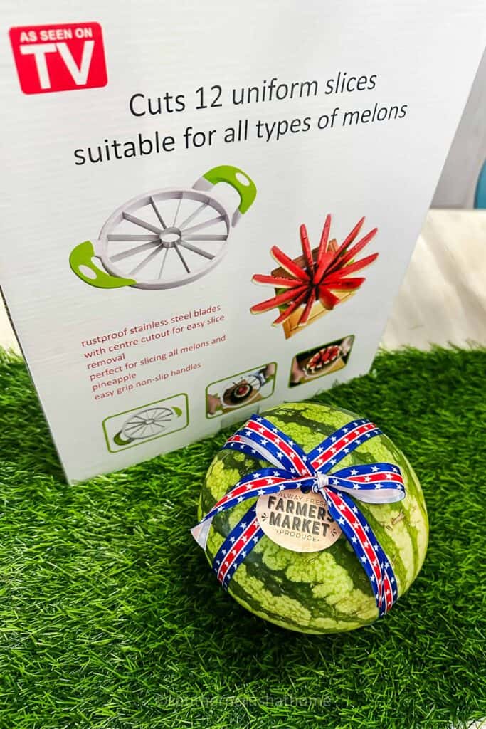 watermelon slicer next to watermelon hostess gift idea