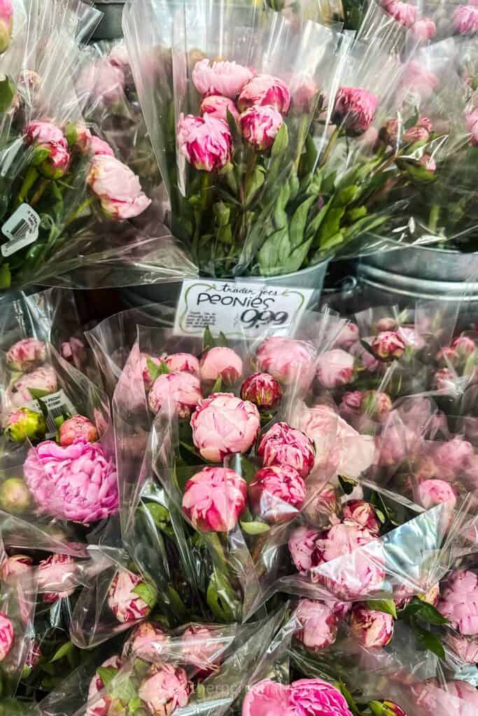 pink peonies at trader joe's