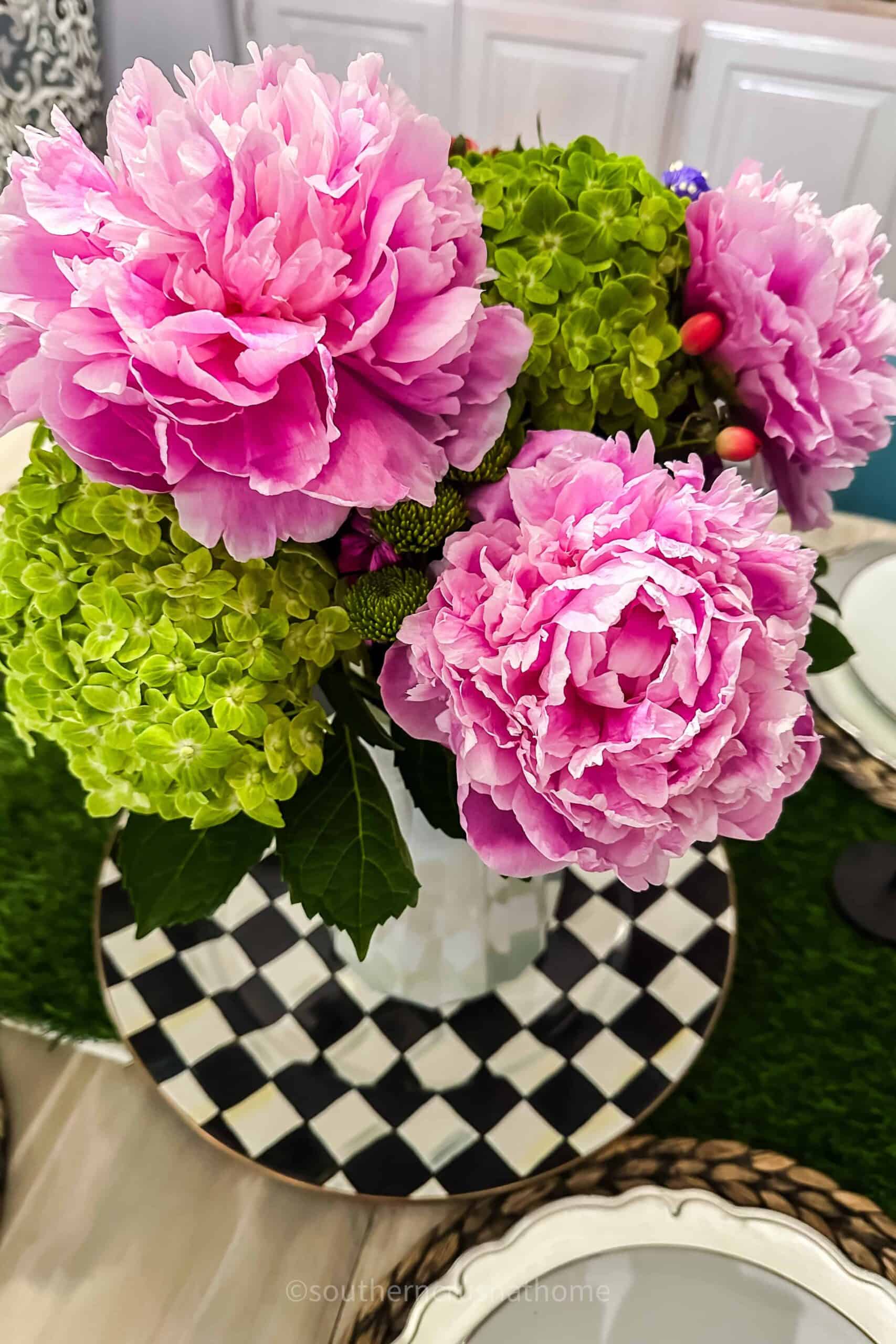 another view of pink peonies in arrangement