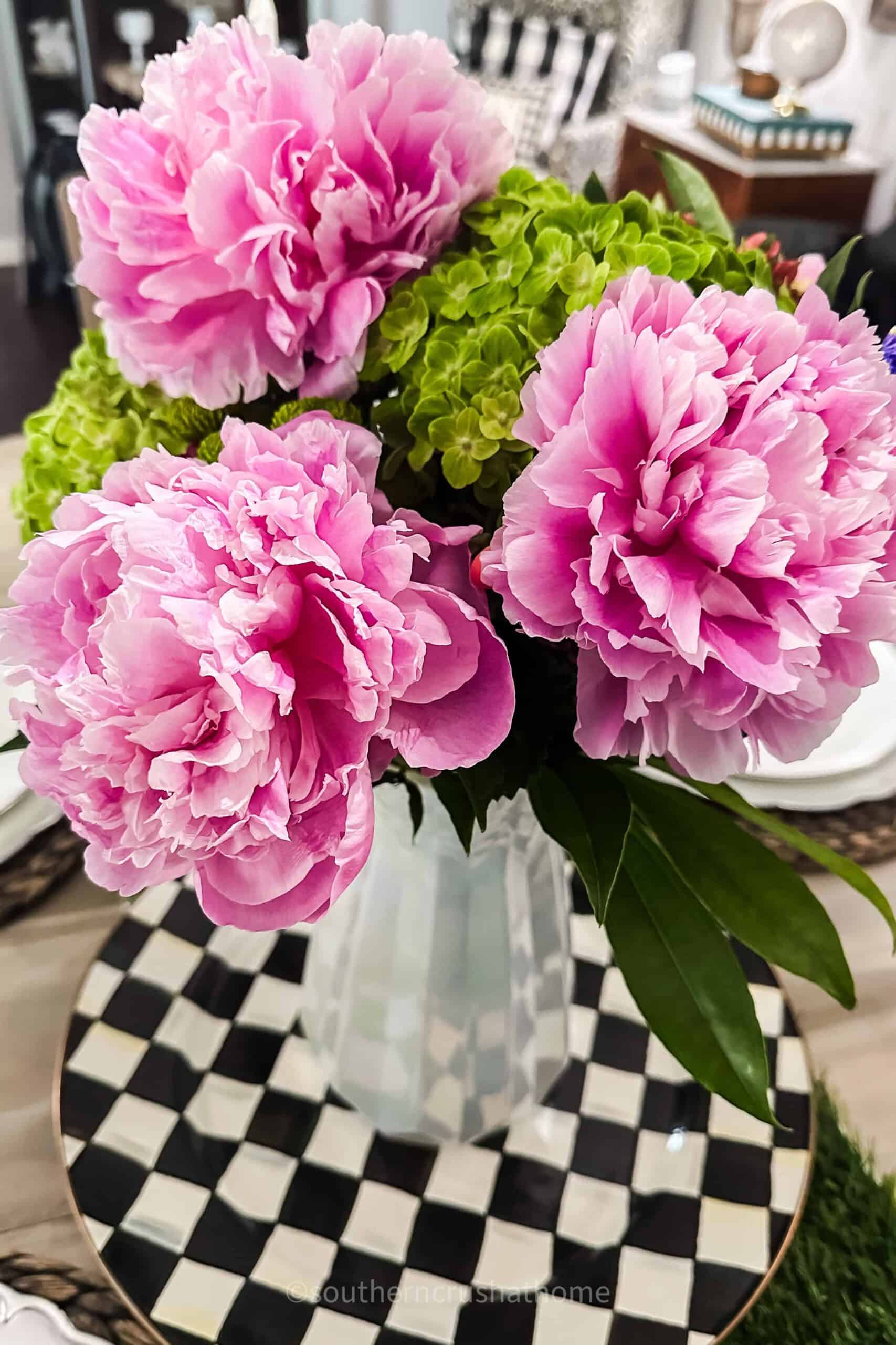 close up of pink peonies