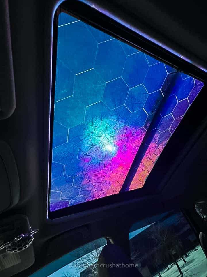 geometric stained glass window film on sunroof