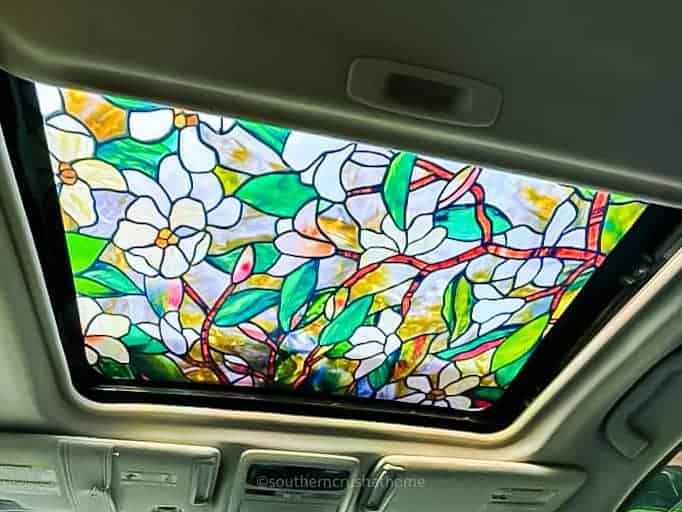 magnolia stained glass window film on sunroof