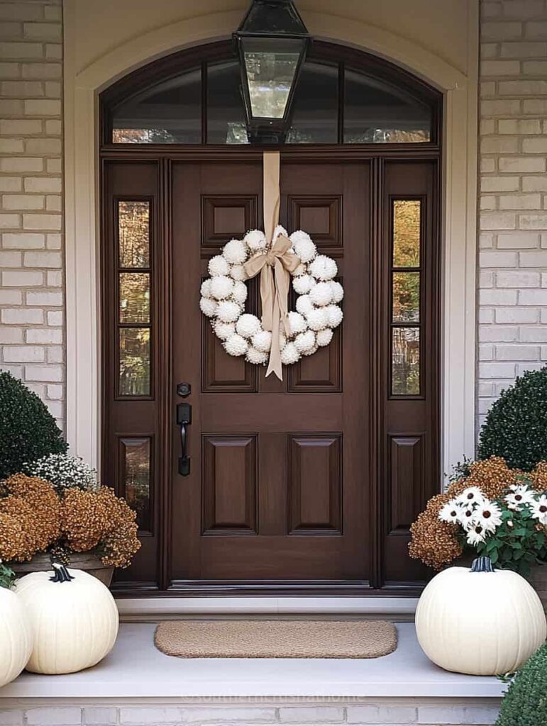 neutral tones fall front porch decor