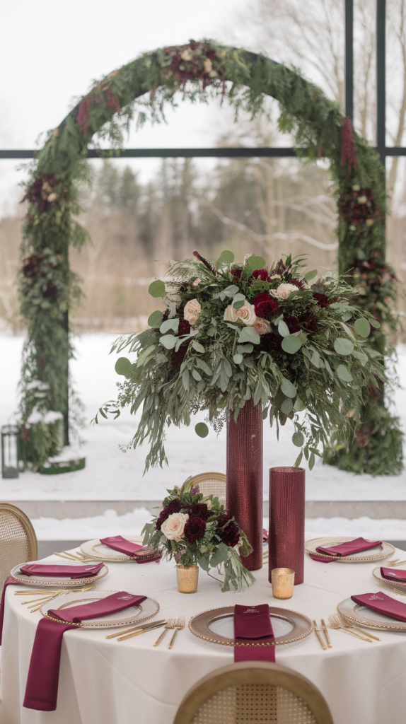 deep burgundy and gold colors