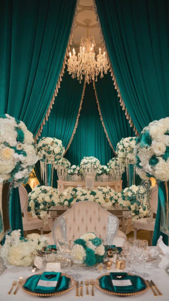 emerald green and gold winter wedding colors