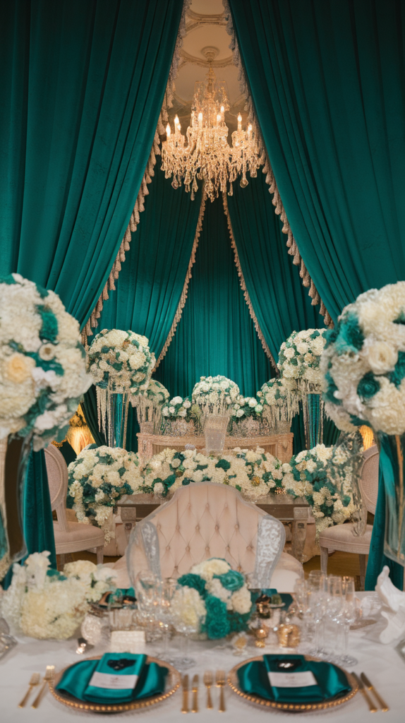 emerald green and gold winter wedding colors