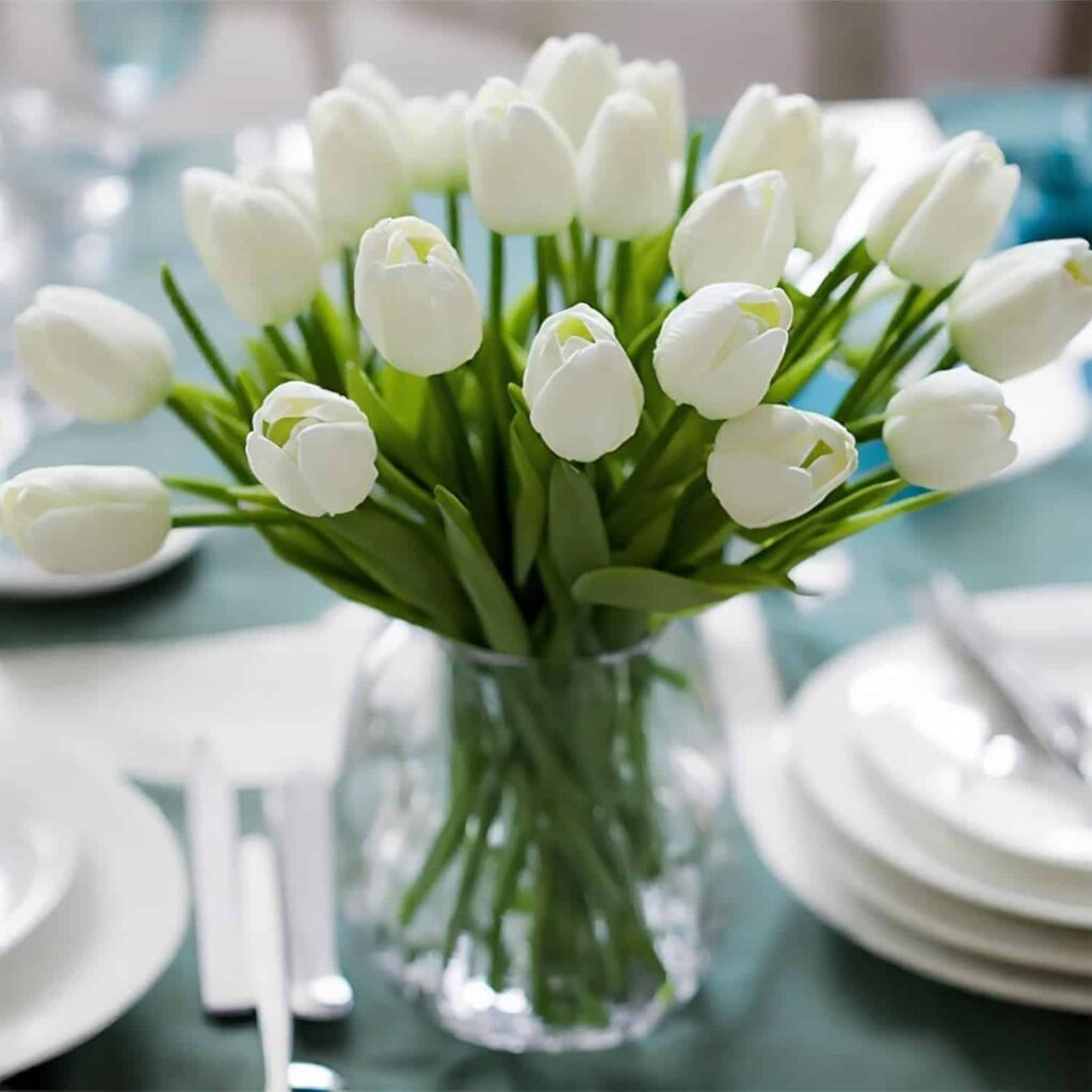 30pcs Real Touch PU Artificial Tulips (White, 14")